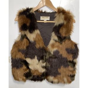 Michael Kors Faux Fur Caramel Camo Vest Sz Medium Multi Colored Tan Green Brown